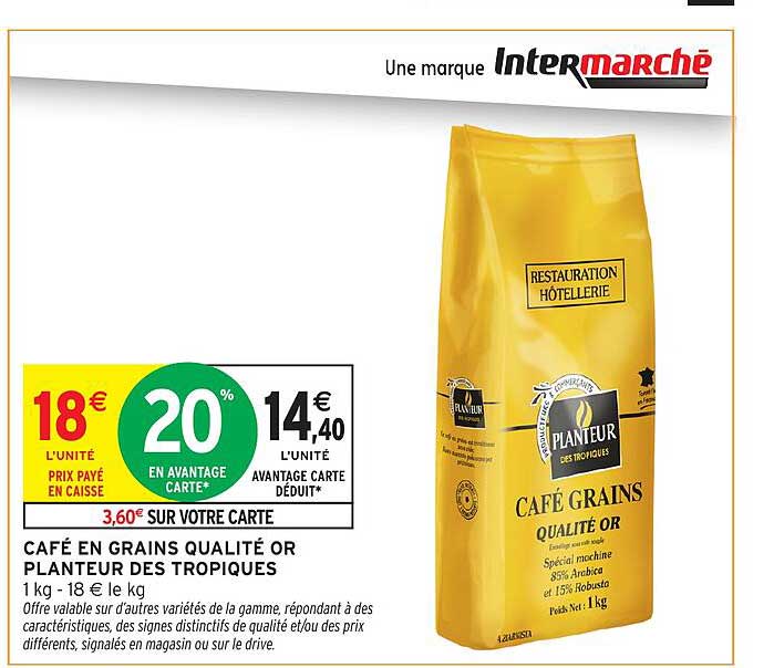 CAFÉ EN GRAINS QUALITÉ OR PLANTEUR DES TROPIQUES