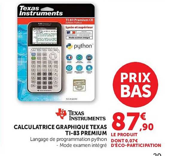 CALCULATRICE GRAPHIQUE TEXAS TI-83 PREMIUM