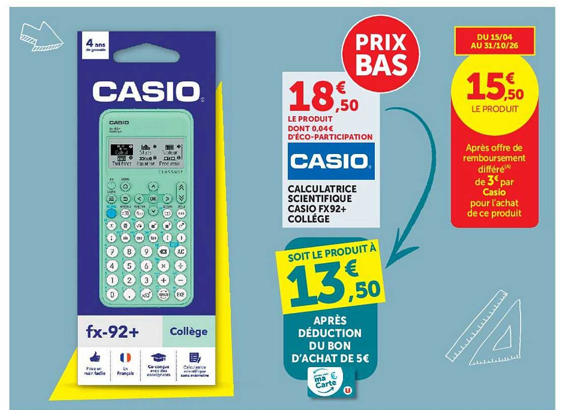 CALCULATRICE SCIENTIFIQUE CASIO FX92+ COLLÈGE