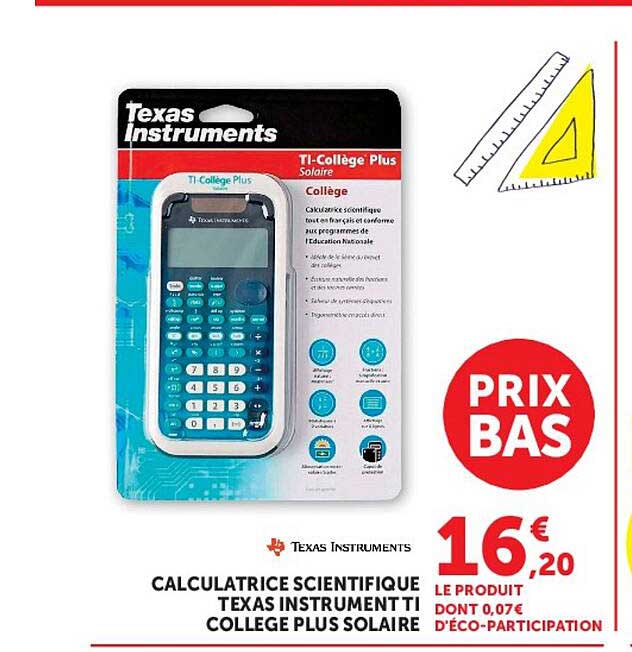 CALCULATRICE SCIENTIFIQUE TEXAS INSTRUMENT TI COLLEGE PLUS SOLAIRE