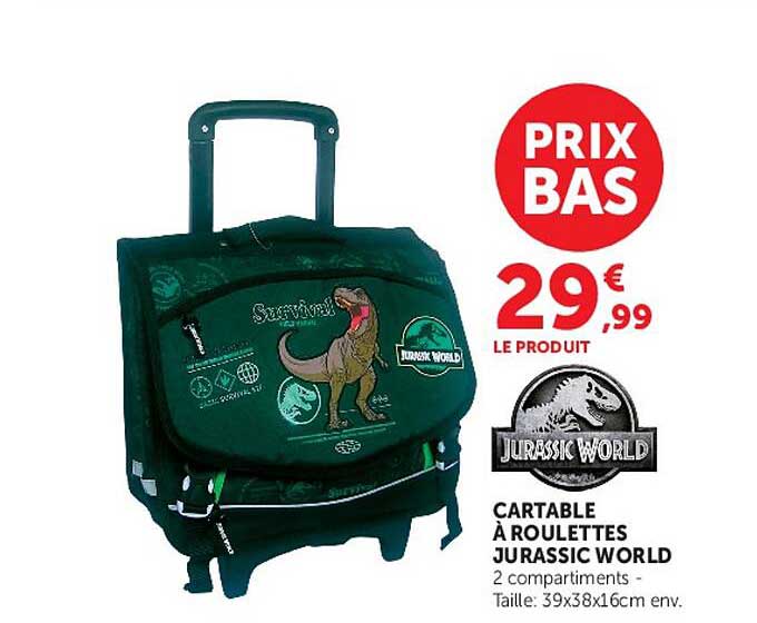 CARTABLE A ROULETTES JURASSIC WORLD