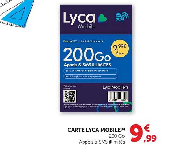CARTE LYCA MOBILE(B) 200 Go Appels & SMS illimités