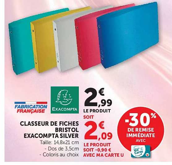 CLASSEUR DE FICHES BRISTOL EXACOMPTA SILVER