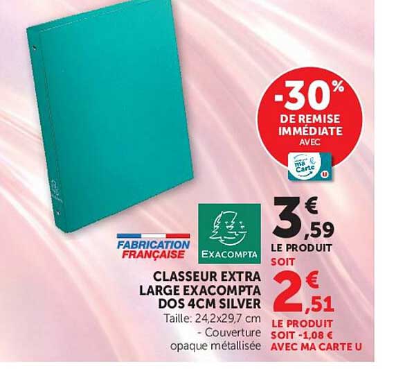 CLASSEUR EXTRA LARGE EXACOMPTA DOS 4CM SILVER