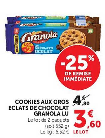 COOKIES AUX GROS ECLATS DE CHOCOLAT GRANOLA LU