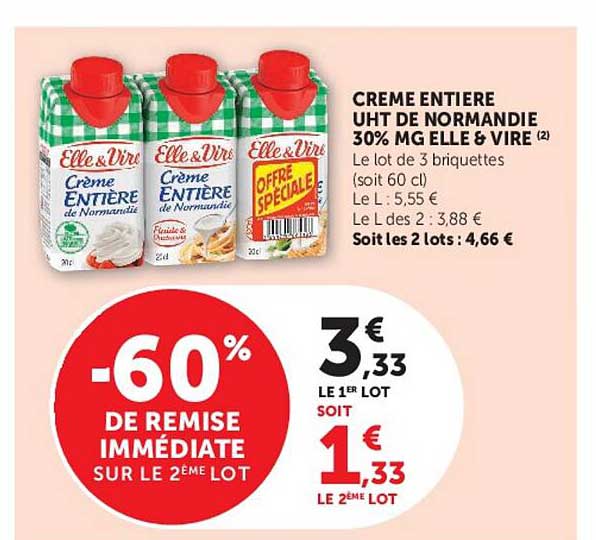 CREME ENTIERE UHT DE NORMANDIE 30% MG ELLE & VIRE (2)