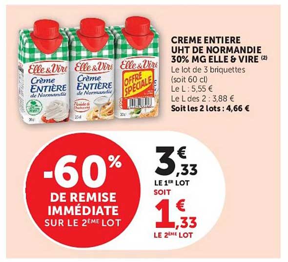 CREME ENTIERE UHT DE NORMANDIE 30% MG ELLE & VIRE (2)