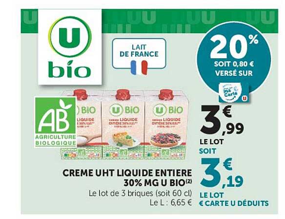 CREME UHT LIQUIDE ENTIER 30% MG U BIO