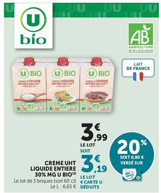 CREME UHT LIQUIDE ENTIERE 30% MG U BIO(3)
