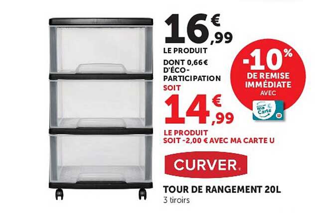 CURVER TOUR DE RANGEMENT 20L 3 tiroirs