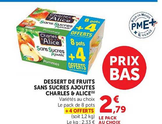 DESSERT DE FRUITS SANS SUCRES AJOUTES CHARLES & ALICE