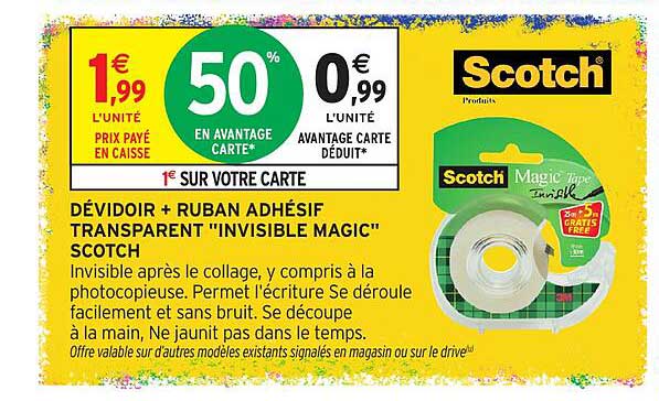 DÉVIDOIR + RUBAN ADHÉSIF TRANSPARENT "INVISIBLE MAGIC" SCOTCH