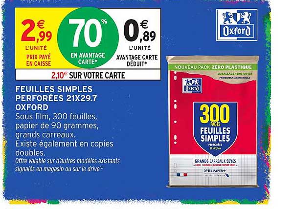 FEUILLES SIMPLES PERFORÉES 21X29.7 OXFORD