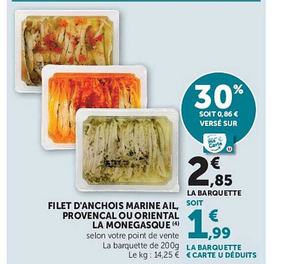 FILET D'ANCHOIS MARINE AIL, PROVENCAL OU ORIENTAL LA MONEGASQUE