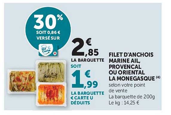 FILET D'ANCHOIS MARINE AIL, PROVENCAL OU ORIENTAL LA MONEGASQUE