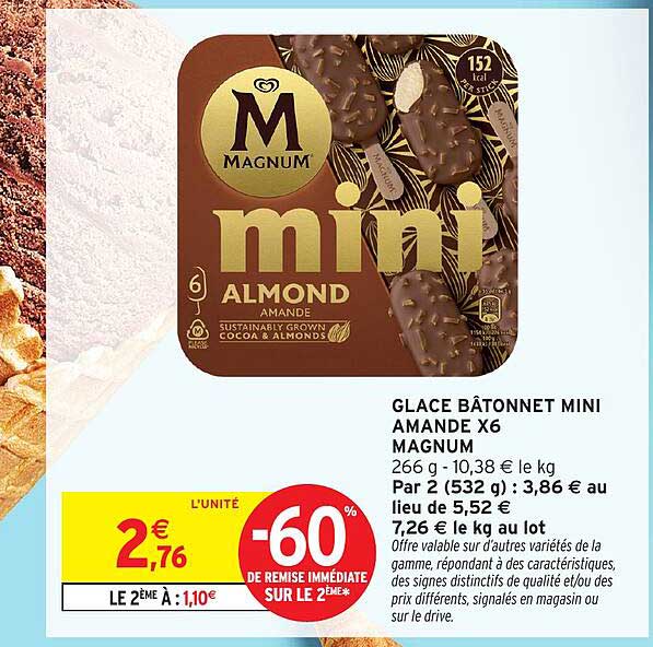 GLACE BÂTONNET MINI AMANDE X6 MAGNUM