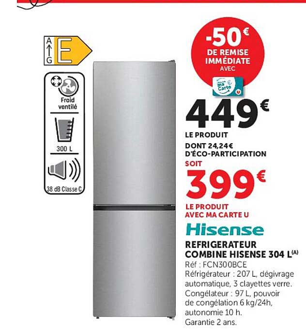 Hisense REFRIGERATEUR COMBINE HISENSE 304 L