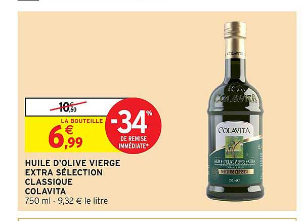 HUILE D'OLIVE VIERGE EXTRA SÉLECTION CLASSIQUE COLAVITA 750 ml - 9,32 € le litre