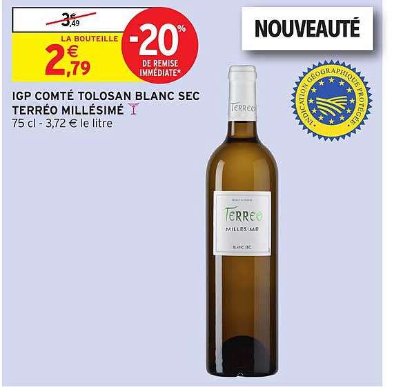 IGP COMTÉ TOLOSAN BLANC SEC TERREO MILLÉSIME