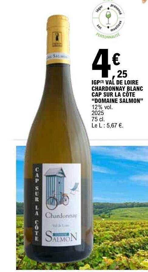 IGP(3) VAL DE LOIRE CHARDONNAY BLANC CAP SUR LA CÔTE “DOMAINE SALMON”