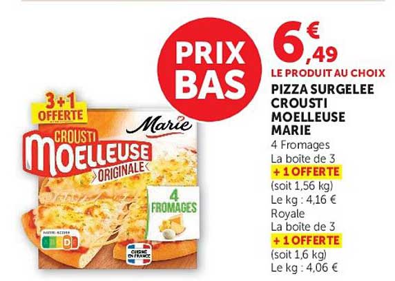 LE PRODUIT AU CHOIX PIZZA SURGELÉE CROUSTI MOELLEUSE MARIE 4 FROMAGES
