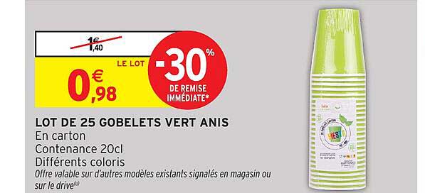 LOT DE 25 GOBELETS VERT ANIS