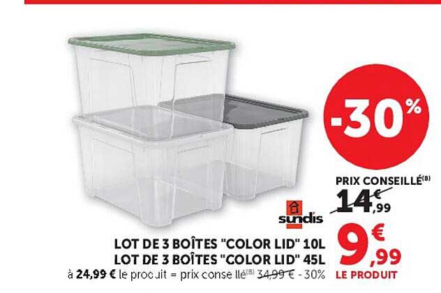 LOT DE 3 BOITES "COLOR LID" 10L LOT DE 3 BOITES "COLOR LID" 45L