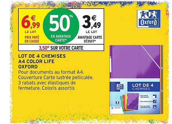 LOT DE 4 CHEMISES A4 COLOR LIFE OXFORD