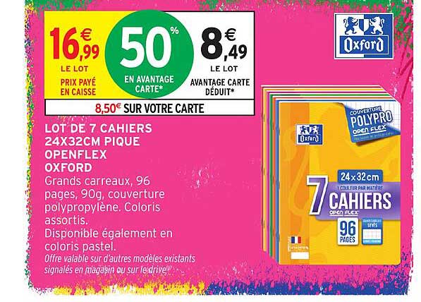 LOT DE 7 CAHIERS 24X32CM PIQUE OPENFLEX OXFORD