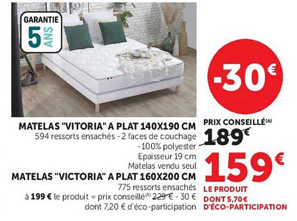 MATELAS "VICTORIA" A PLAT 140X190 CM