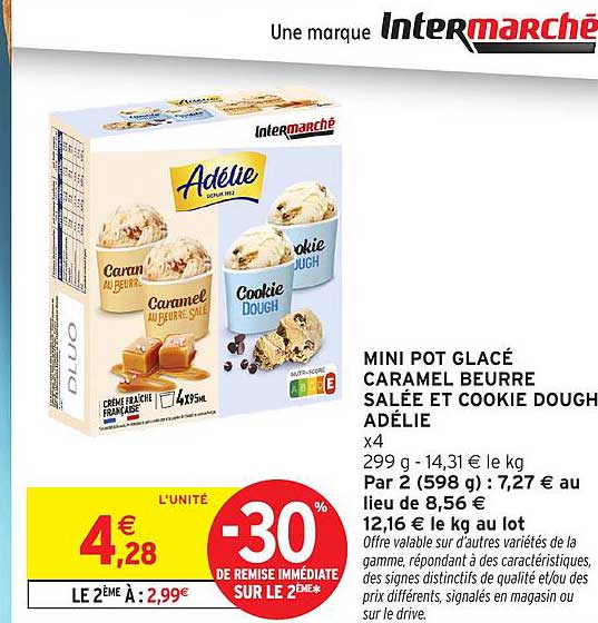 MINI POT GLACÉ CARAMEL BEURRE SALÉ ET COOKIE DOUGH ADÉLIE