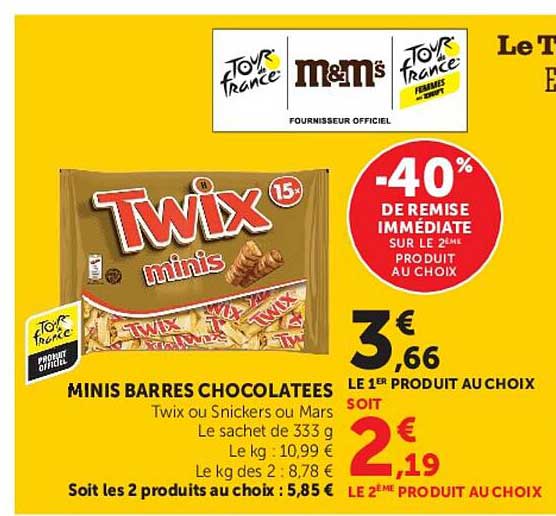 MINIS BARRES CHOCOLATEES Twix ou Snickers ou Mars