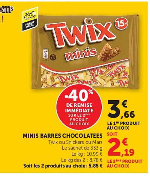 MINIS BARRES CHOCOLATÉES Twix ou Snickers ou Mars