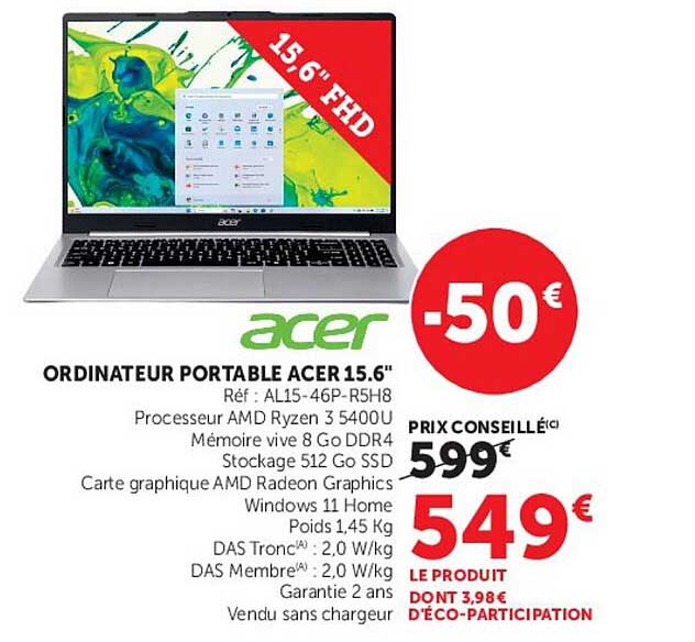 ORDINATEUR PORTABLE ACER 15.6"