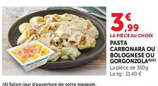PASTA CARBONARA OU BOLOGNESE OU GORGONZOLA