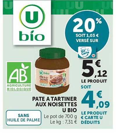 PATE A TARTINER AUX NOISETTES U BIO