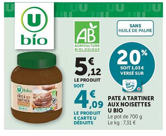 PÂTE A TARTINER AUX NOISETTES U BIO