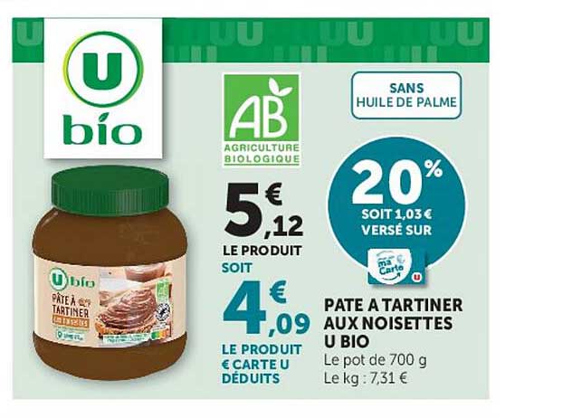 PÂTE À TARTINER AUX NOISETTES U BIO