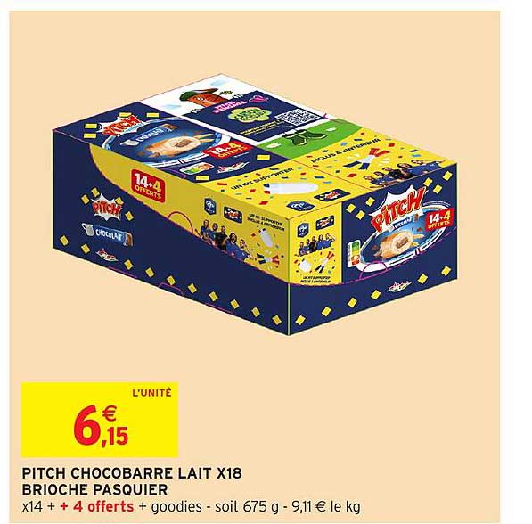 PITCH CHOCOBARRE LAIT X18 BRIOCHE PASQUIER
