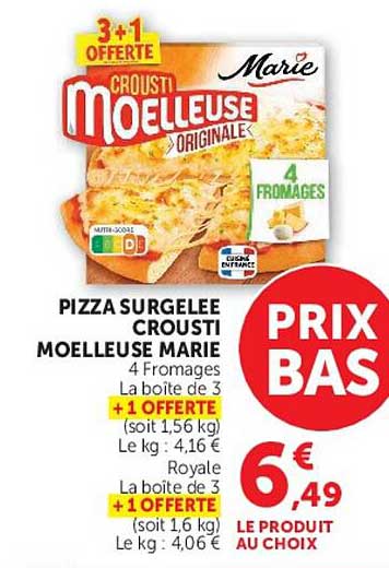 PIZZA SURGELÉE CROUSTI MOELLEUSE MARIE 4 Fromages La boîte de 3 + 1 OFFERTE