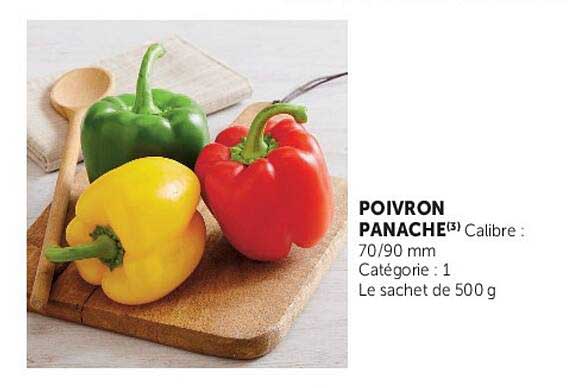 POIVRON PANACHE(3) Calibre : 70/90 mm Catégorie : 1 Le sachet de 500 g