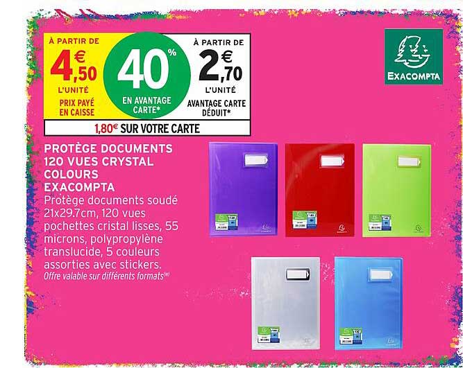 PROTÈGE DOCUMENTS 120 VUES CRYSTAL COLOURS EXACOMPTA