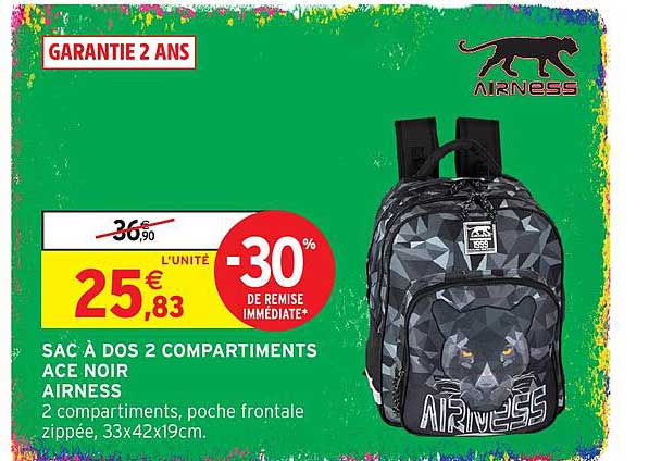 SAC À DOS 2 COMPARTIMENTS ACE NOIR AIRNESS