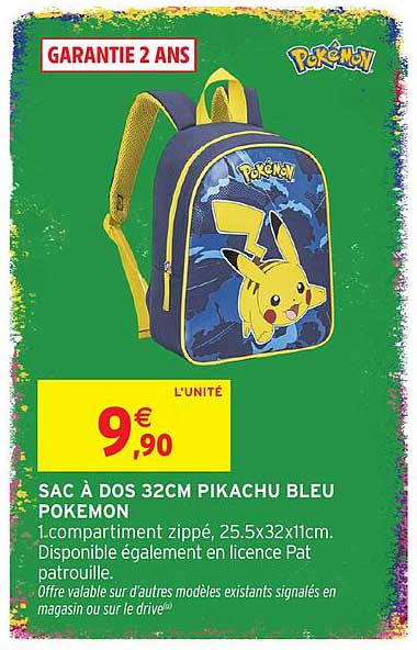 SAC À DOS 32CM PIKACHU BLEU POKEMON