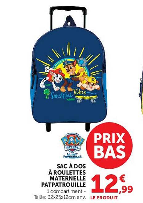SAC À DOS À ROULETTES MATERNELLE PAT PATROUILLE