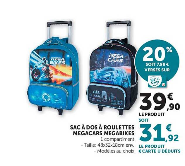 SAC À DOS À ROULETTES MEGACARS MEGABIKES