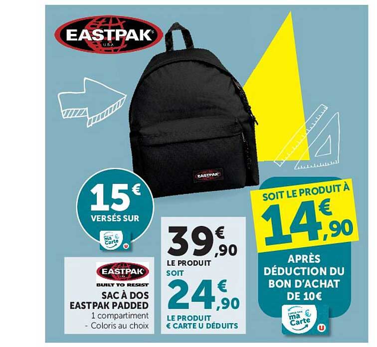 SAC À DOS EASTPAK PADDED 1 compartiment Coloris au choix