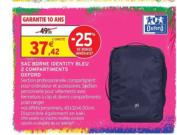 SAC BORNE IDENTITY BLEU 2 COMPARTIMENTS OXFORD
