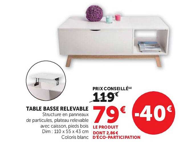 TABLE BASSE RELEVABLE