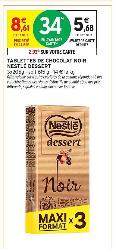 TABLETTES DE CHOCOLAT NOIR NESTLÉ DESSERT